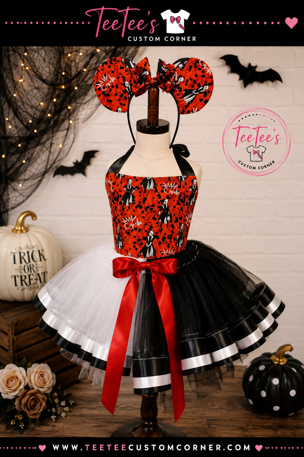 Cruella De Vil Inspired Halloween Tutu Dress Set | Villain Halloween Costume | Customizable Character Tutu