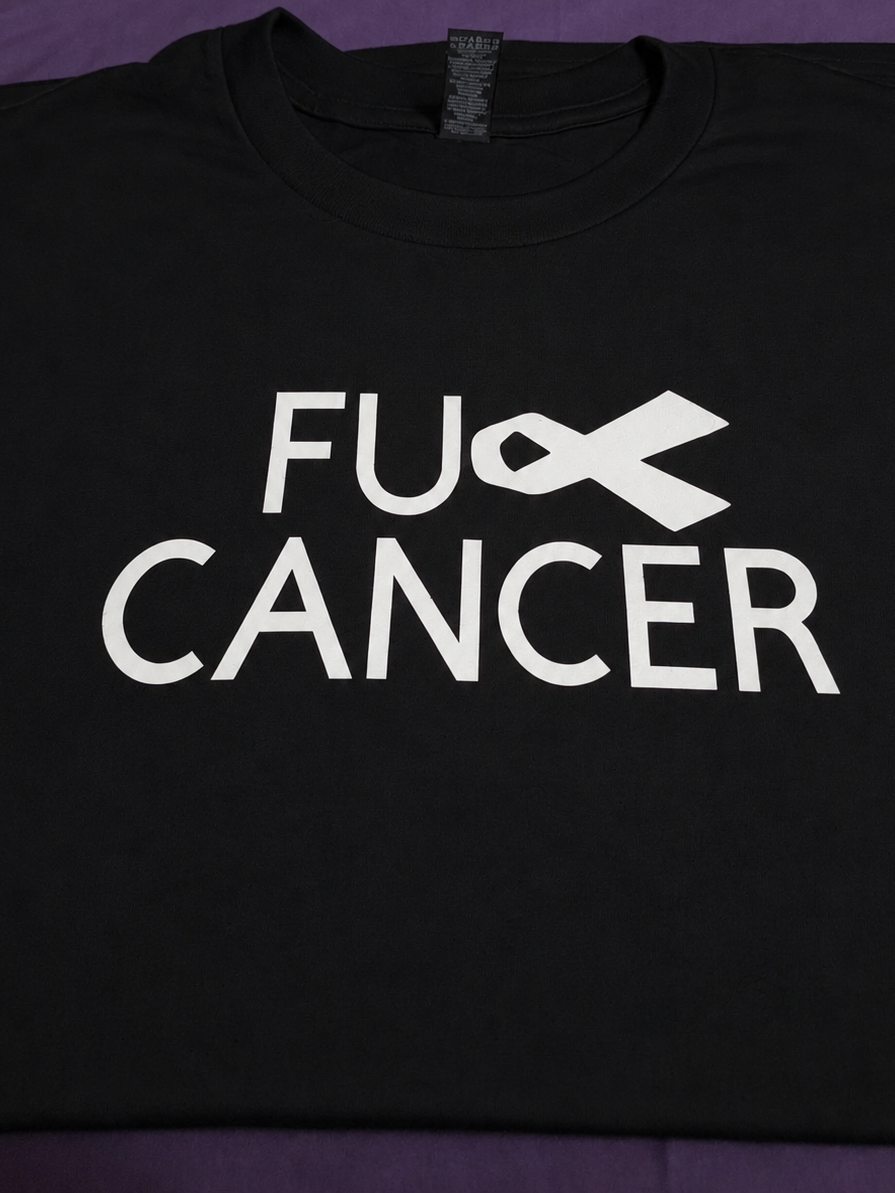 F*ck Cancer Awareness Ribbon Graphic T-Shirt White Letters