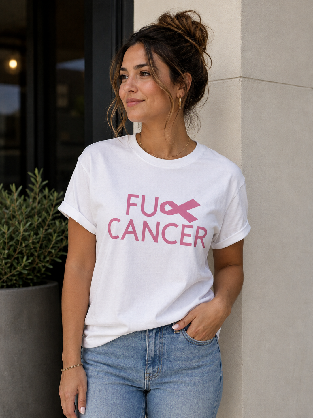 F*ck Cancer Awareness Ribbon Graphic T-Shirt