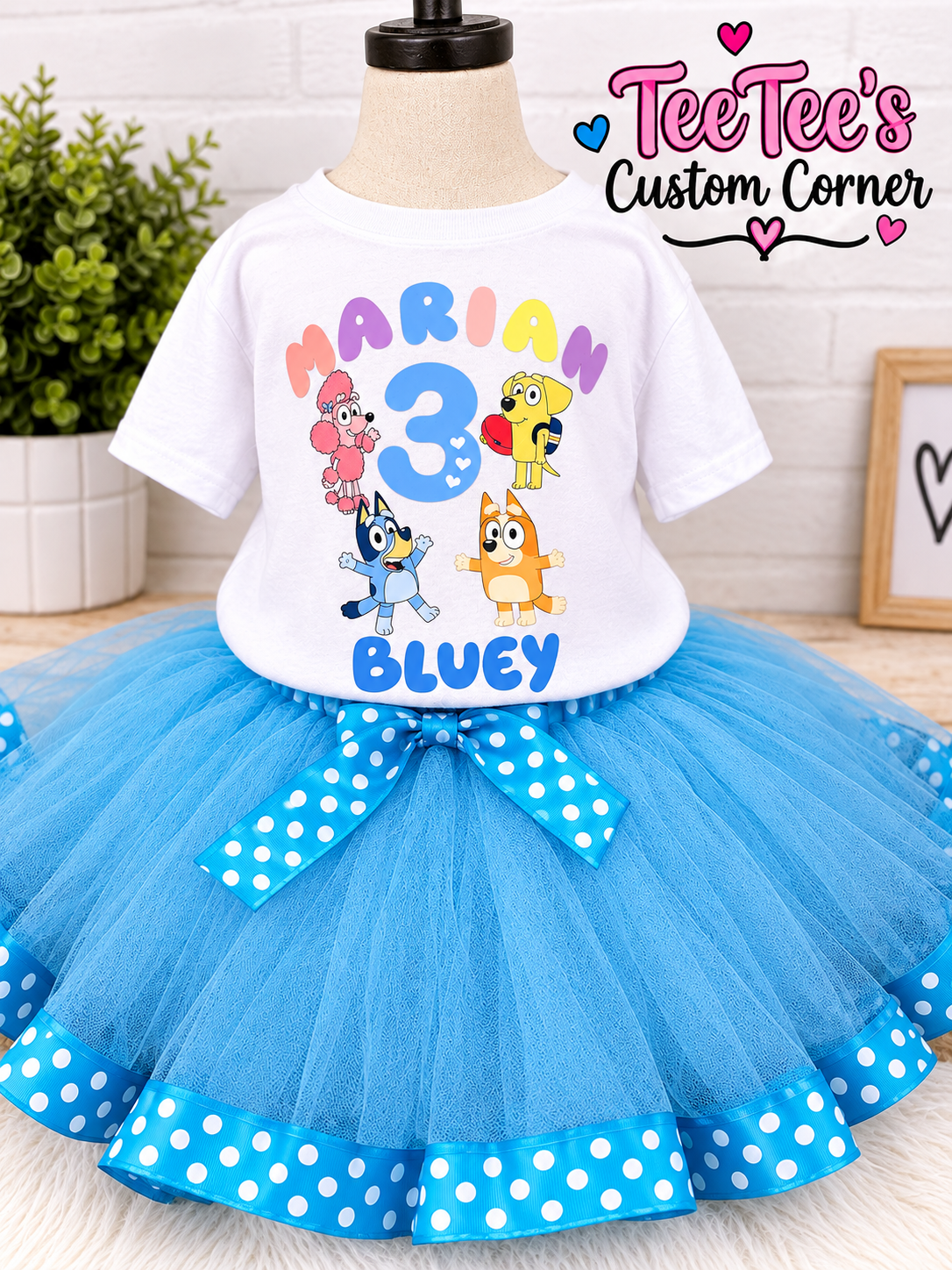 Custom Cartoon Birthday Tutu Set for Girls | Personalized Birthday Outfit with Name & Age | 4-Piece Set