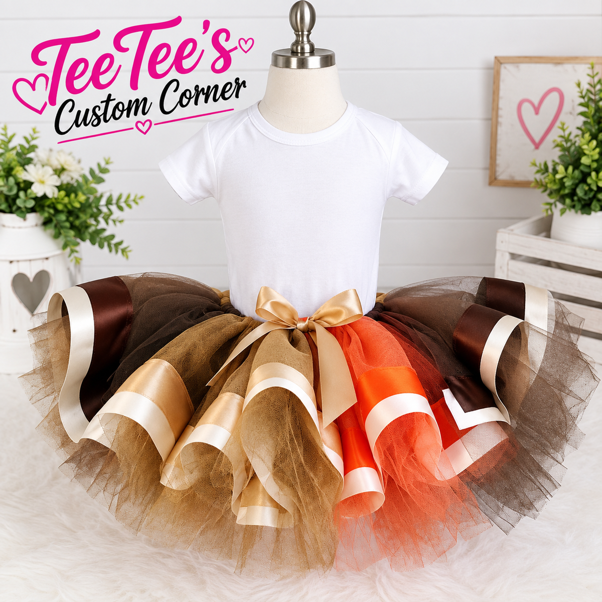 Fall Harvest Tutu Skirt for Girls | Halloween & Autumn Costume Tutu | Burnt Orange Brown Gold