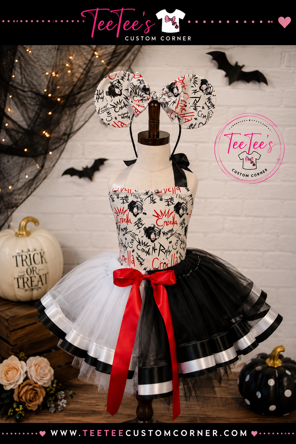 Cruella De Vil Inspired Halloween Tutu Dress Set | Villain Halloween Costume | Customizable Character Tutu
